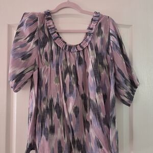 Zac & Rachel Pink and Purple Abstract Peasant Blouse